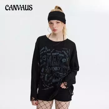 Осенний женский свободный рваный сексуальный свитер с запахом для ног S чёрный