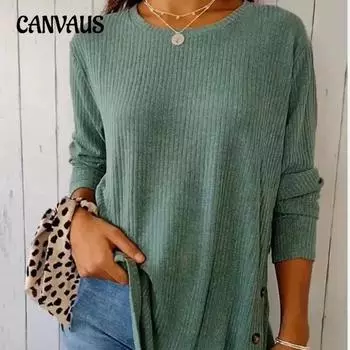 Осенний женский темпераментный повседневный топ с круглым вырезом и длинными рукавами и пуговицами в полоску S розовый