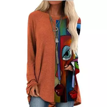 Осенний женский топ с принтом и круглым вырезом, модная повседневная свободная блузка большого размера, большие размеры S зелёный