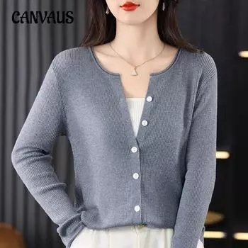 Осенний женский трикотаж с V-образным вырезом и длинными рукавами кардиган M белый