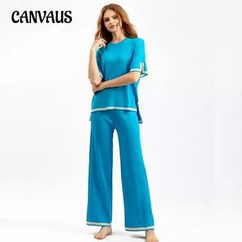 Осенний женский вязаный костюм, модный комплект, темперамент, сочетание цветов, открытая вязаная рубашка с короткими рукавами, тонкие широкие брюки с высокой талией, брюки, комплект из двух предметов One Size хаки