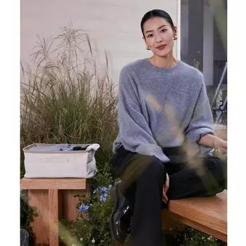 «Осенний женский вязаный свитер из чистой шерсти 2024 года с карманом и круглым вырезом» L белый