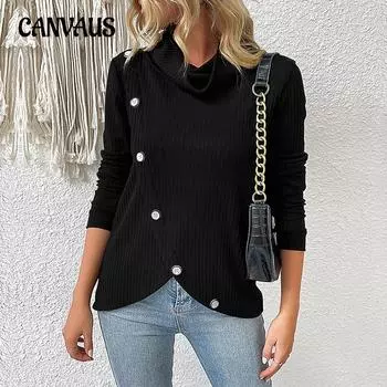 Осенний женский вязаный свитер на пуговицах с длинными рукавами и нерегулярной горловиной, вязаный свитер снизу S чёрный