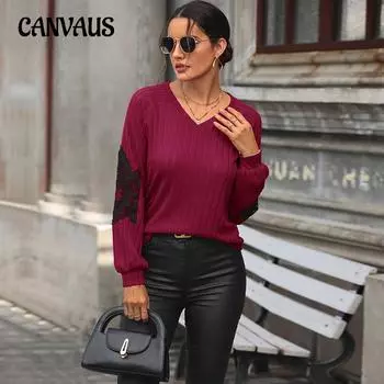 Осенний женский вязаный верх, модный однотонный вязаный низ, топ с длинными рукавами, трикотаж S красный