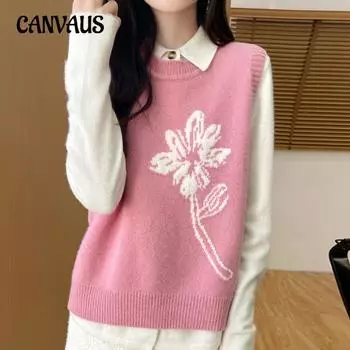 Осенний женский вязаный жилет, пуловер, жилет с круглым вырезом, жаккардовый свободный жилет S бежевый