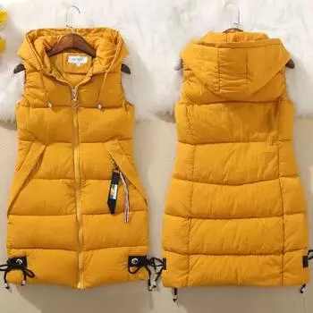 Осенний женский жилет, зимняя стеганая парка, пальто, повседневный жилет с капюшоном и карманами, женская куртка без рукавов, верхняя одежда S чёрный