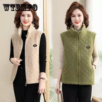 Осенний жилет из овечьей шерсти, женская зимняя одежда, утолщенный жилет из гранулированной шерсти XL
