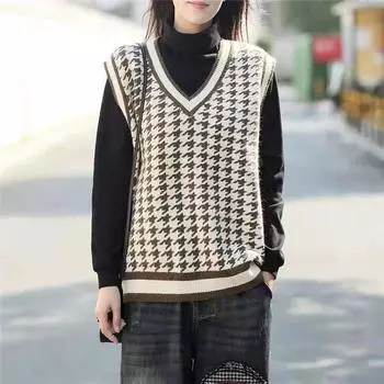 Осенний жилет с v-образным вырезом, пуловер, женский вязаный топ, свитер, свободная универсальная верхняя одежда, модный свитер без рукавов, женский жилет