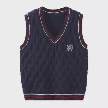 Осенний жилет-свитер с V-образным вырезом для мальчиков - новая модная трикотажная детская одежда для осени и зимы. 110 cm синий