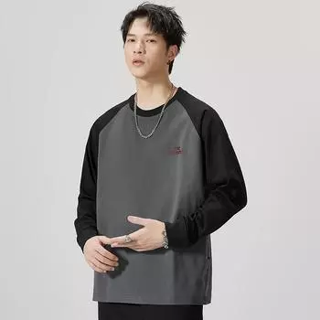 Осенняя американская футболка из плотного хлопка с круглым вырезом и длинными рукавами, мужской свитер, свободная повседневная рубашка большого размера, модный бренд M джинсовый синий