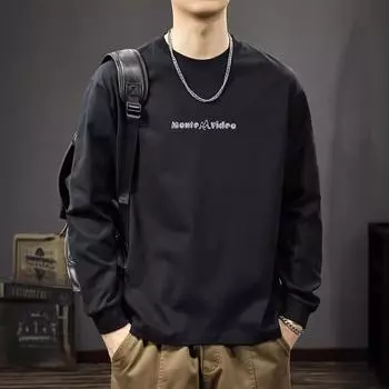 Осенняя американская футболка с длинными рукавами из плотного хлопка, мужская свободная рубашка большого размера с модным фирменным принтом, повседневный свитер M светло-коричневого