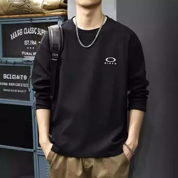 Осенняя американская модная брендовая мужская футболка с длинными рукавами, свободная рубашка с круглым вырезом, повседневный свитер M белый