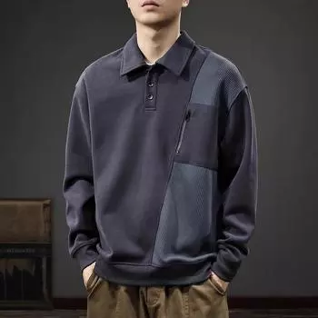 Осенняя американская ретро-рубашка поло с длинными рукавами, мужская, тяжелая, свободная, большого размера, модный бренд, повседневный свитер с плетением M серый