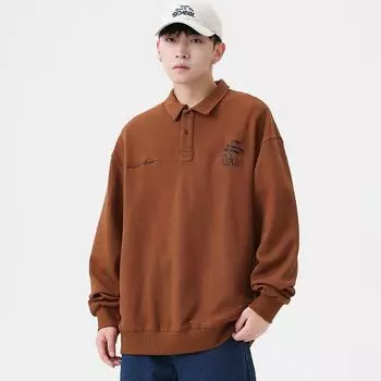 Осенняя американская рубашка-поло, свитер, мужская, свободная, большого размера, модный бренд, уличный, хлопковый, повседневный, с лацканами M темный кофе