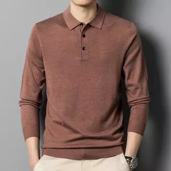 Осенняя базовая рубашка с лацканами, тонкий топ, мужской корейский повседневный мужской свитер, однотонная футболка с длинным рукавом, рубашка поло M