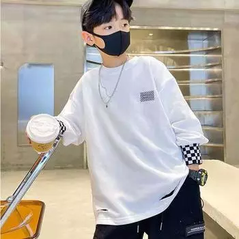 Осенняя белая футболка с длинным рукавом и круглым вырезом для мальчиков 110cm белый