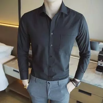 Осенняя белая рубашка с длинным рукавом, мужская деловая повседневная черная рубашка с длинным рукавом S белый