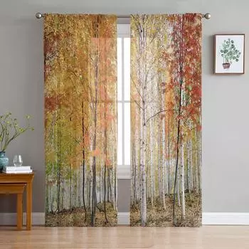 Осенняя береза оконная обработка тюль современные прозрачные шторы для кухни гостиной спальни шторы украшения W135 x H114cm