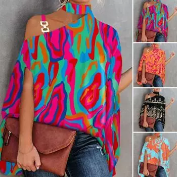 Осенняя блузка насыщенных цветов, свободные мешковатые женские топы на одно плечо, женские топы M