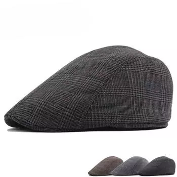 Осенняя британская повседневная клетчатая запечатанная мужская и женская шляпа-берет с козырьком вперед из чистого хлопка, фирменная шляпа 58cm хаки