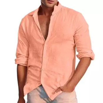 Осенняя британская рубашка мужская дышащая однотонная кардиган с длинным рукавом модная городская рубашка с лацканами для мужчин M розовый