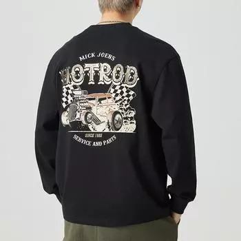 Осенняя черная футболка с длинными рукавами с принтом, мужская свободная футболка большого размера, модный молодежный свитер с рубашкой-подкладкой M белый