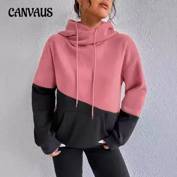 Осенняя цветная сшивка с карманом-кенгуру, завязками на шнурке, свободная повседневная толстовка с капюшоном, женские топы S зелёный