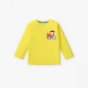 Осенняя детская футболка с длинными рукавами, детский хлопковый топ с вышитыми нашивками, детская футболка с европейскими и американскими мультфильмами 90 жёлтый