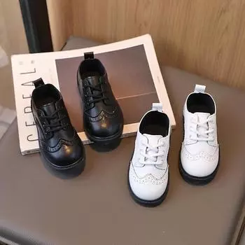 Осенняя детская кожаная обувь в британском стиле, классическая модная обувь для мальчиков и девочек на плоской подошве, школьная повседневная обувь из искусственной кожи для малышей 21 чёрный