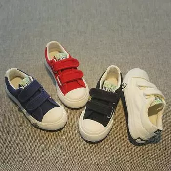 Осенняя детская парусиновая обувь на липучках 2023 года — корейский стиль для мальчиков и девочек 27 чёрный