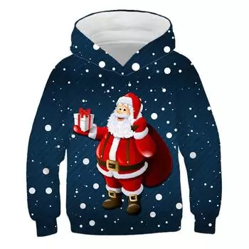 Осенняя детская толстовка с длинным рукавом с рисунком Санта-Клауса для мальчиков, детская повседневная толстовка с капюшоном, свободная толстовка для девочек 100cm