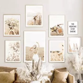 Осенняя девушка, пшеница, подсолнух, тростник, велосипед, настенная живопись на холсте, постеры на скандинавскую тему и принты, настенные панно для декора гостиной 21cm30cm NoFrame