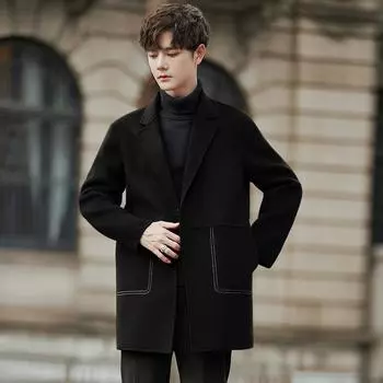 Осенняя двухсторонняя кашемировая куртка средней и длинной длины, высококачественное шерстяное пальто, мужской короткий тренчкот, красивая зимняя одежда S