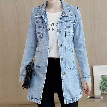 Осенняя джинсовая куртка для женщин, свободные повседневные синие женские пальто, женская верхняя одежда, джинсовое пальто с отложным воротником, женское