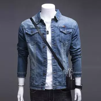 Осенняя джинсовая куртка мужская повседневная куртка с лацканами тонкая джинсовая куртка S синий