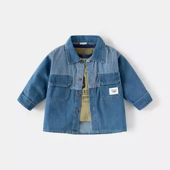 Осенняя джинсовая куртка с лацканами для мальчиков Детский топ в стиле иностранного покроя Красивая свободная куртка для детей Пальто 90cm