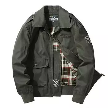 Осенняя джинсовая куртка с лацканами, тонкая молодежная повседневная куртка большого размера, свободная верхняя одежда, универсальная куртка-пилот M хаки