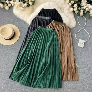 Осенняя французская ретро-высокая талия с тонкой промежностью, корейская версия, универсальная плиссированная юбка средней длины