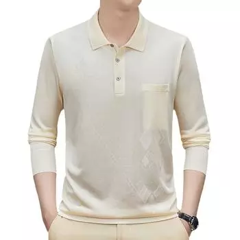 Осенняя футболка из ледяного шелка с длинными рукавами, мужская яркая шелковая свободная футболка, мужская одежда для папы, темпераментная верхняя модная мужская одежда M