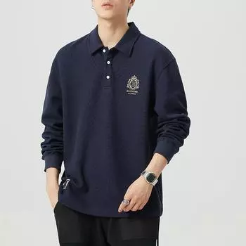 Осенняя футболка из плотного хлопка, мужская футболка поло с длинными рукавами, свободная, большого размера, с лацканами, лидирует в тренде свитеров M королевский синий