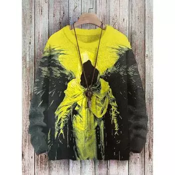 Осенняя футболка с длинным рукавом и принтом в виде 3D-ангела, свободная толстовка с круглым вырезом, модные толстовки с капюшоном для мужчин, модный уличный свитер S