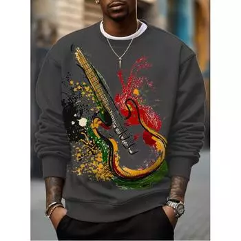 Осенняя футболка с длинными рукавами и принтом в виде гитары, толстовка для мужчин, свободные толстовки с капюшоном, модная уличная мужская одежда 2024 года S