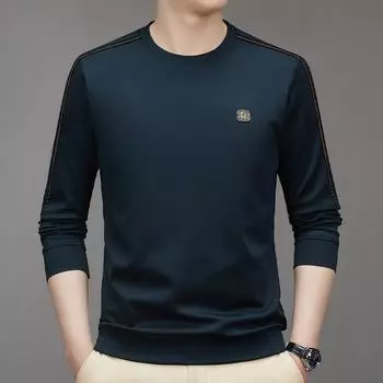 Осенняя футболка с длинными рукавами, мужская майка, модный свитер с круглым вырезом для молодежи и среднего возраста M