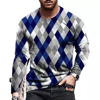 Осенняя футболка с длинными рукавами, мужская простая модная футболка с круглым вырезом и 3D-принтом, молодежная повседневная облегающая футболка с внутренним слоем S