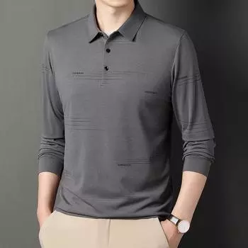 Осенняя футболка с длинными рукавами, мужская, с лацканами, для мужчин среднего возраста, модная повседневная футболка-пуловер для мужчин M