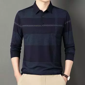 Осенняя футболка с длинными рукавами, новая мужская рубашка поло, топ с лацканами для среднего возраста, осенняя одежда, повседневная футболка, нижняя рубашка M