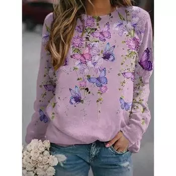 Осенняя футболка с европейскими и американскими цветочными узорами, цифровая 3D-печать, женская спортивная толстовка с длинными рукавами S
