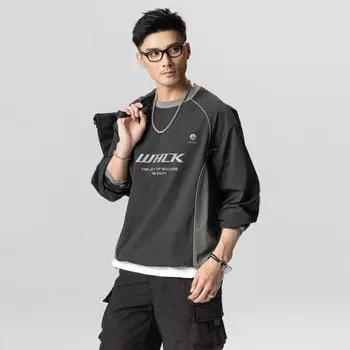 Осенняя футболка с круглым вырезом и длинным рукавом, свитер для мужчин, свободная одежда большого размера, молодежный тренд M абрикосовый