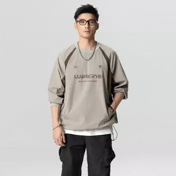 Осенняя футболка с круглым вырезом и длинным рукавом, свитер для мужчин, свободная одежда большого размера, молодежный тренд M темно-синий