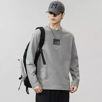 Осенняя футболка свитер мужская свободная большого размера с длинными рукавами из чистого хлопка молодежная футболка бренда Tide Tide M белый